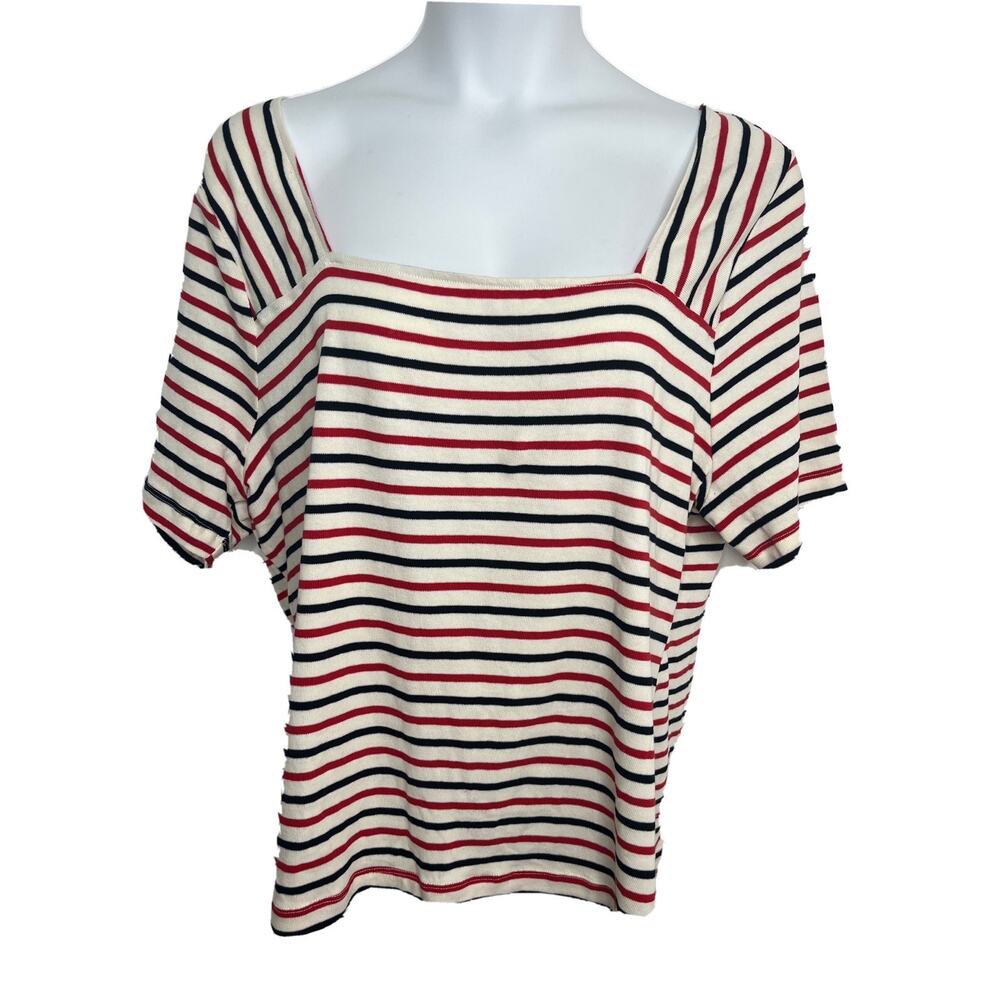 Lane Bryant Women's Plus Size 22/24 Square Neck‎ Short Sleeve Striped Shirt NWT